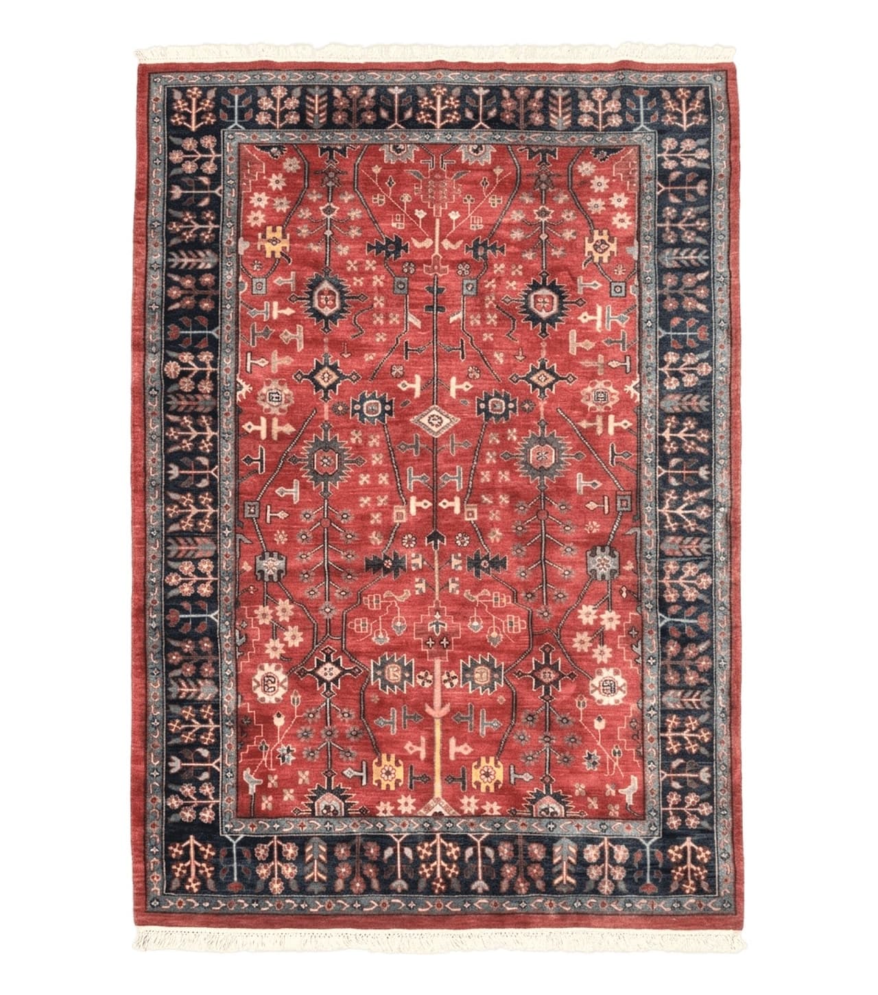 Indo Persian Heriz Serapi Rug 6x8, Rust Red and Navy Blue, Allover Pattern by Jewel Rugs
