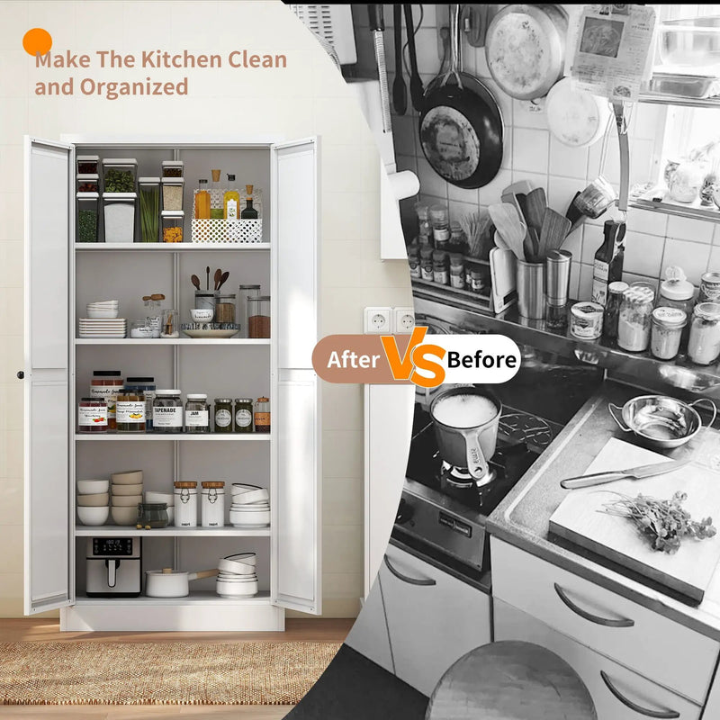 Metal Kitchen Pantry Cabinet With Adjustable Storage And 4 Heavy Duty Shelves - White by HouseOfZazla