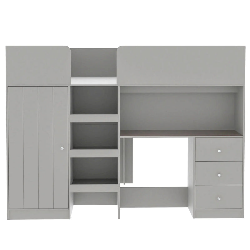 Loft Bed With Built In Wardrobe, Desk, Shelves, And Drawers