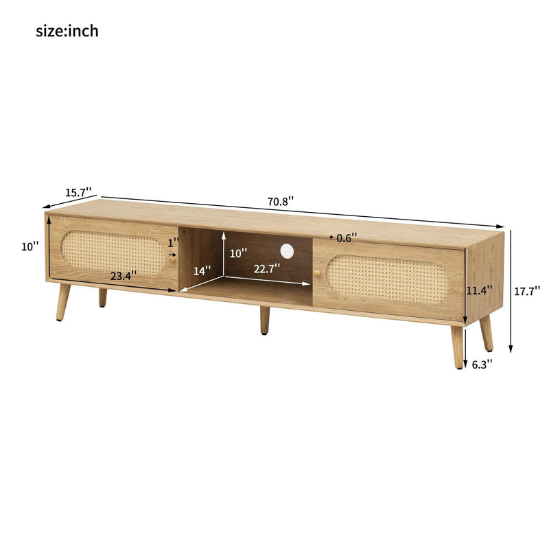 TV Stand For TVs Up To 80" - Natural Wood Media Console Cabinet by HouseOfZazla