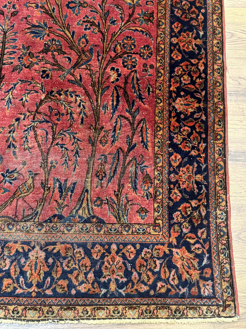 Antique Persian Tree of Life Rug 3x5, Manchester Wool, Bird Pictorials, Fine 240 KPSI, Red Navy Blue by Jewel Rugs