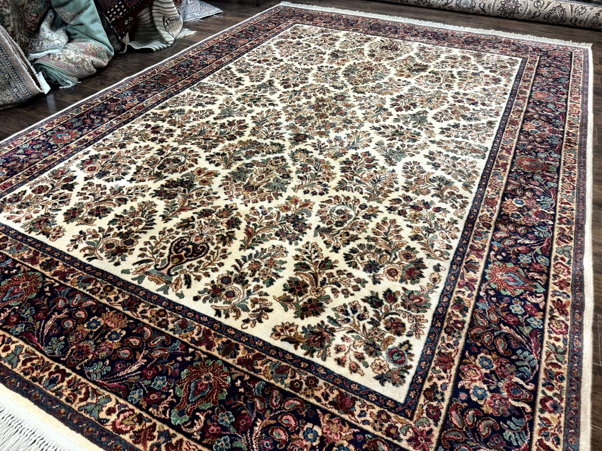 8.8 x 12 Karastan Ivory Sarouk Rug #760, Wool Pile, Vintage, Original 700 Series by Jewel Rugs