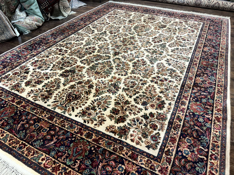 8.8 x 12 Karastan Ivory Sarouk Rug #760, Wool Pile, Vintage, Original 700 Series by Jewel Rugs