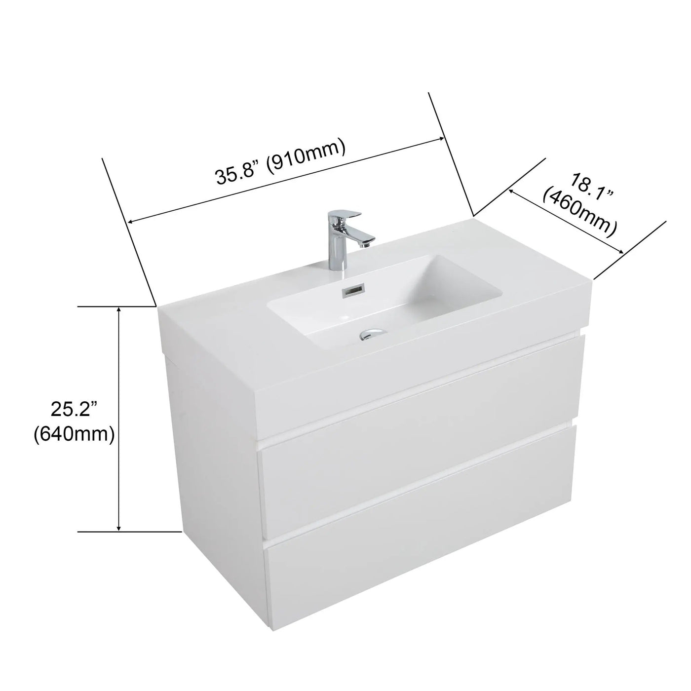 Alice - Bathroom Vanity With Large Storage, Sink Wall Mounted Floating Bathroom Vanity For Modern Bathroom, One-Piece Sink Basin Without Drain And Faucet by HouseOfZazla