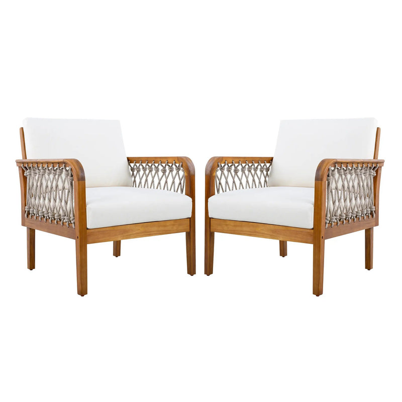 Outdoor Acacia Wood Club Chair with Handwoven Rope (Set of 2) by HouseOfZazla