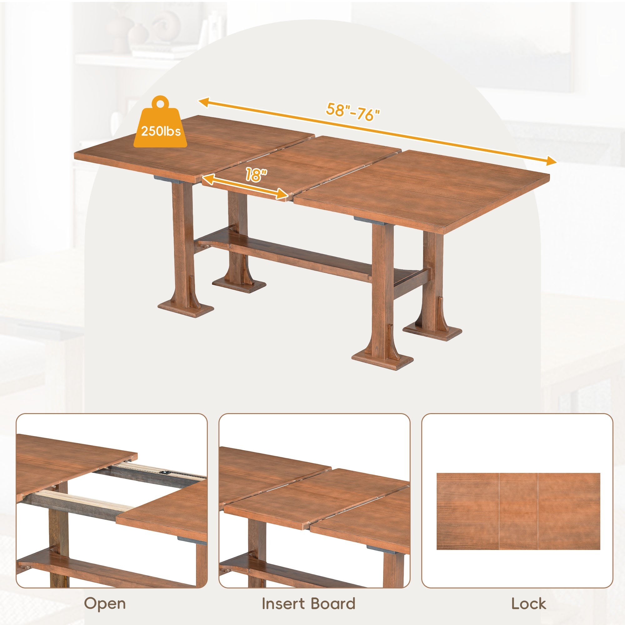 TOPMAX Farmhouse 76inch 6-Piece Extendable Dining Table Set by HouseOfZazla
