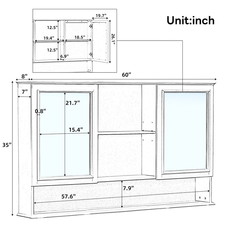 Wall Mounted Bathroom Medicine Cabinet With Double Mirrored Doors by HouseOfZazla