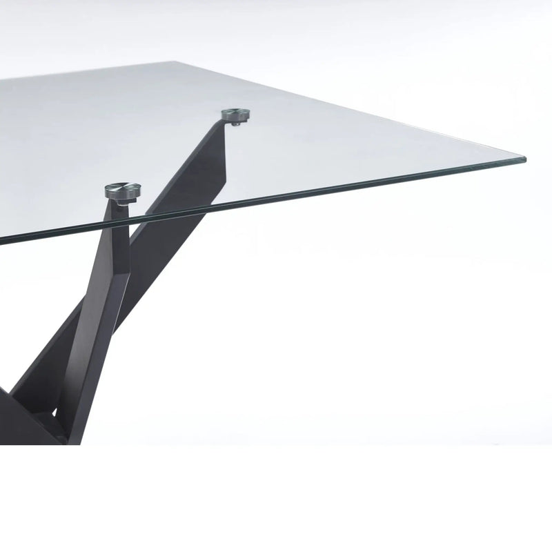Dining Table With Cross Metal Leg And Tempered Glass, Modern Space Saving Kitchen Table For Living Room Legs, Square Table by Unique Piece Furniture