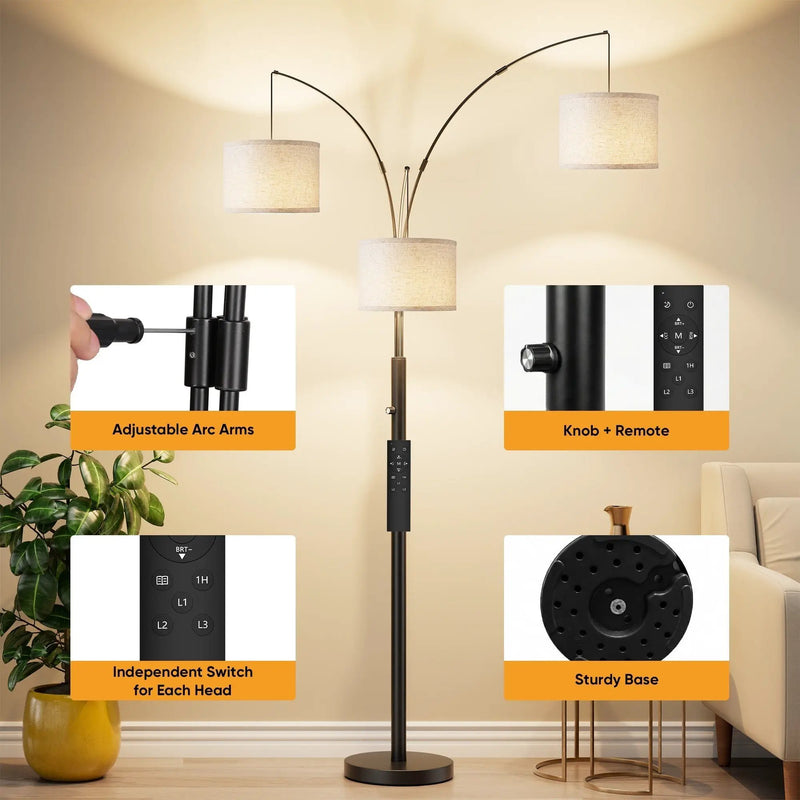 Three-Color Temperature & Dimmable Three-Head Floor Lamp by HouseOfZazla