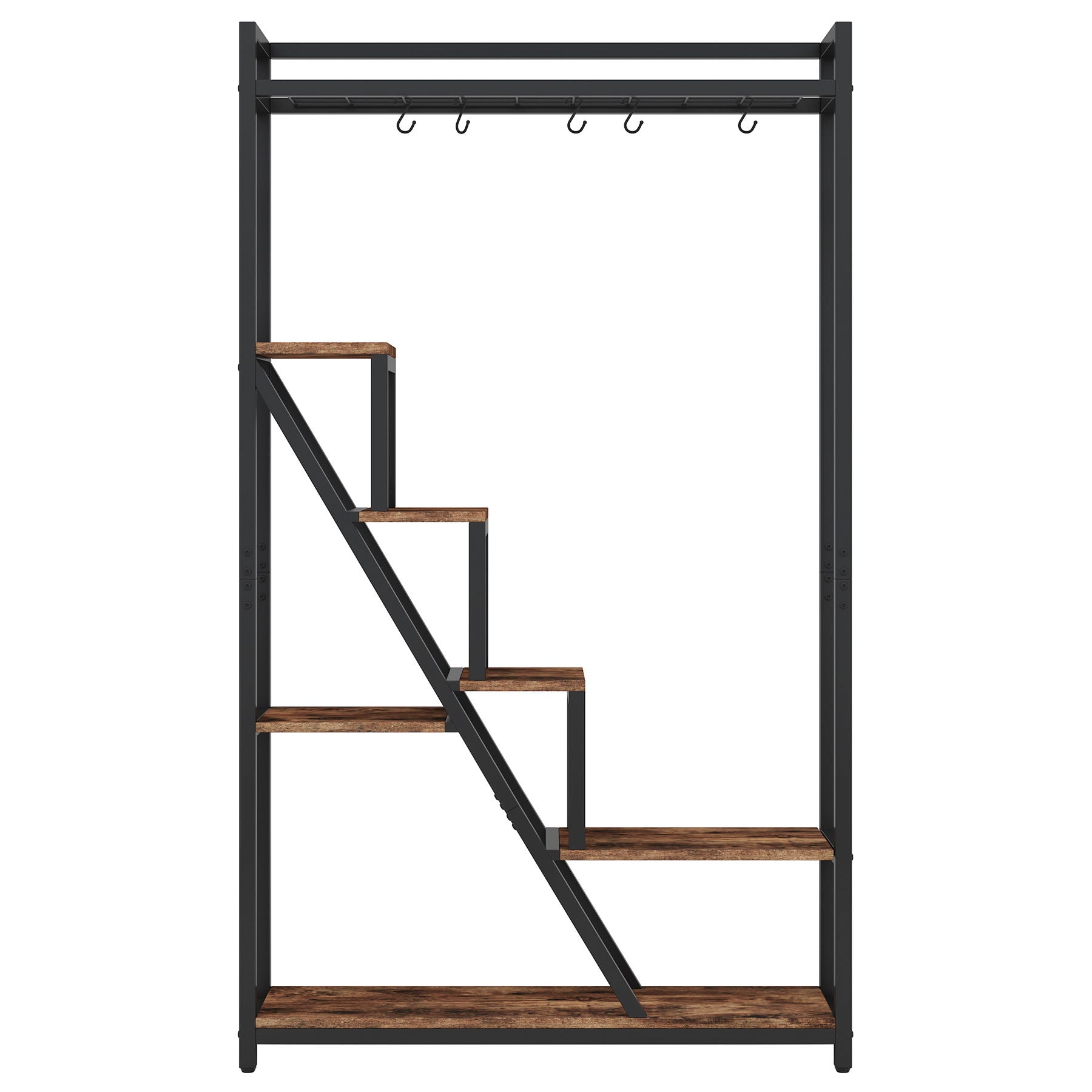 7 Tier Indoor Plant Stand With 5 S-Hooks - Brown / Black by HouseOfZazla