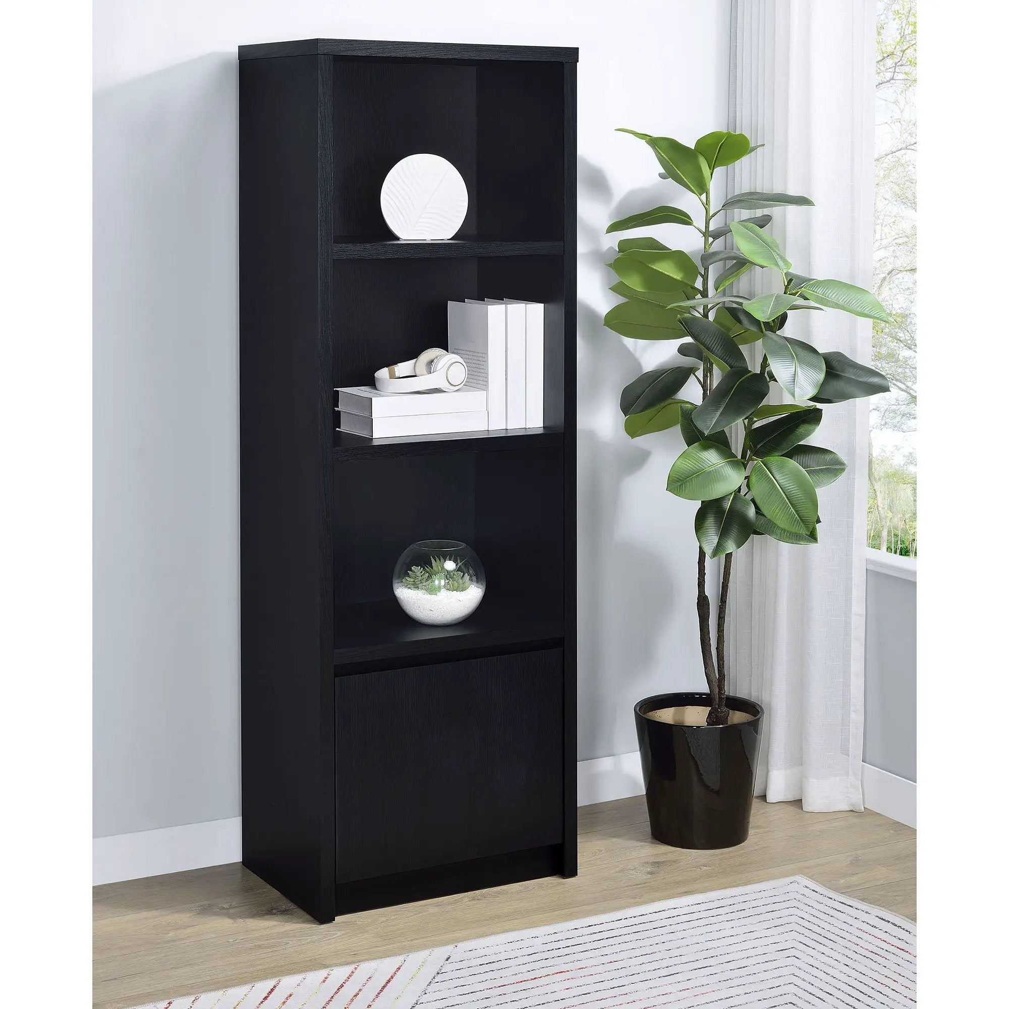 Sloat - 3 Shelf Media Tower With Cabinet Storage - Black by HouseOfZazla