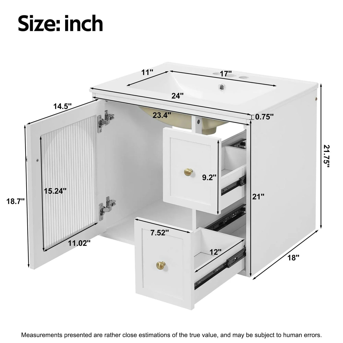 Wall-Mounted Bathroom Vanity Set With Sink, 2 Drawers And Soft-Close Door by HouseOfZazla