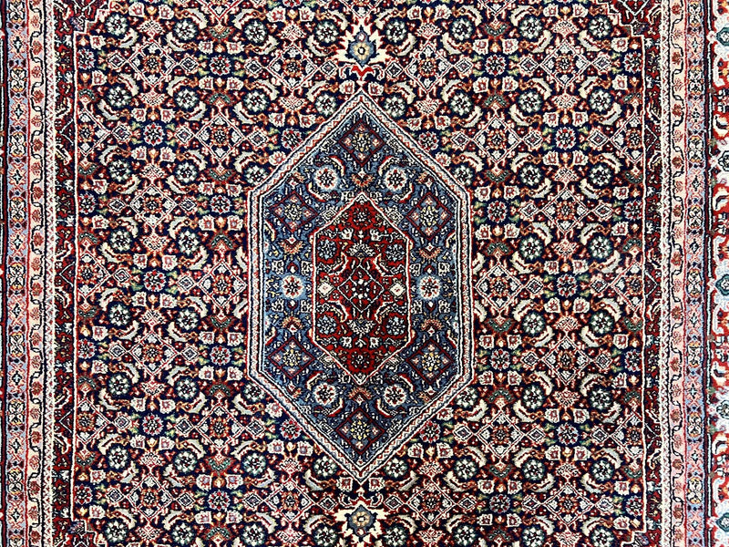 Indo Persian Rug 7x10, Dark Blue and Red Hand Knotted Wool Vintage Oriental Carpet 7 x 10 ft, Handmade Bidjar Rug, Herati Pattern Indian Rug by Jewel Rugs