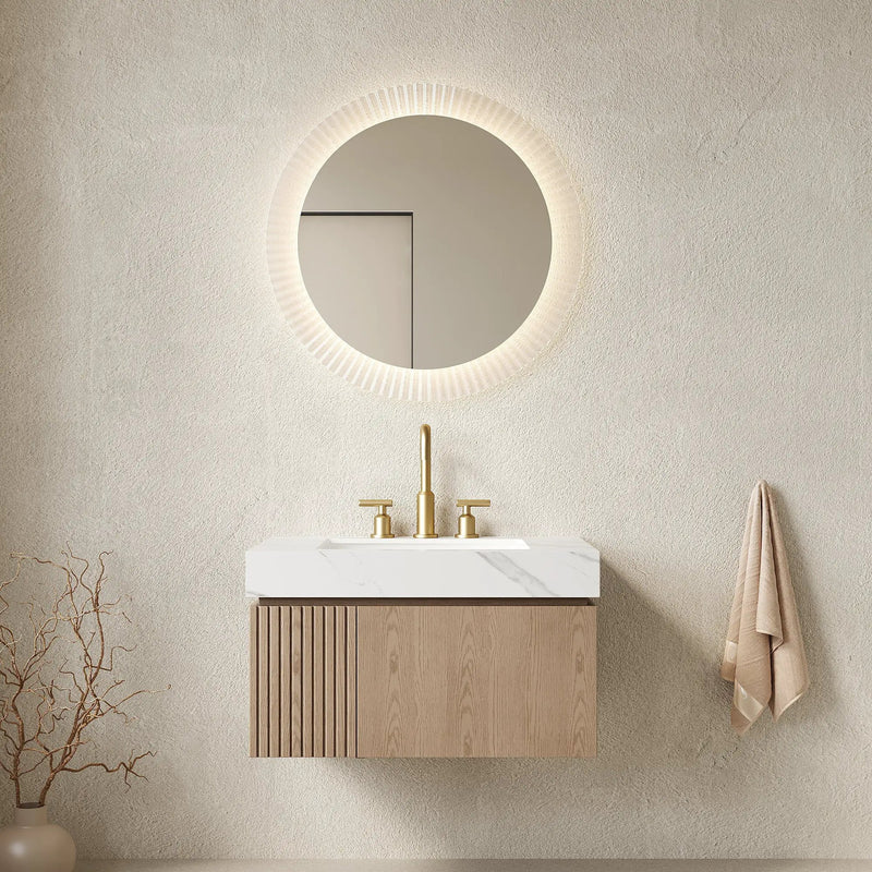 MURI 30" Bathroom Vanity & Sink, Floating Plywood Storage Cabinet with Drawer & Door, Carrara by HouseOfZazla