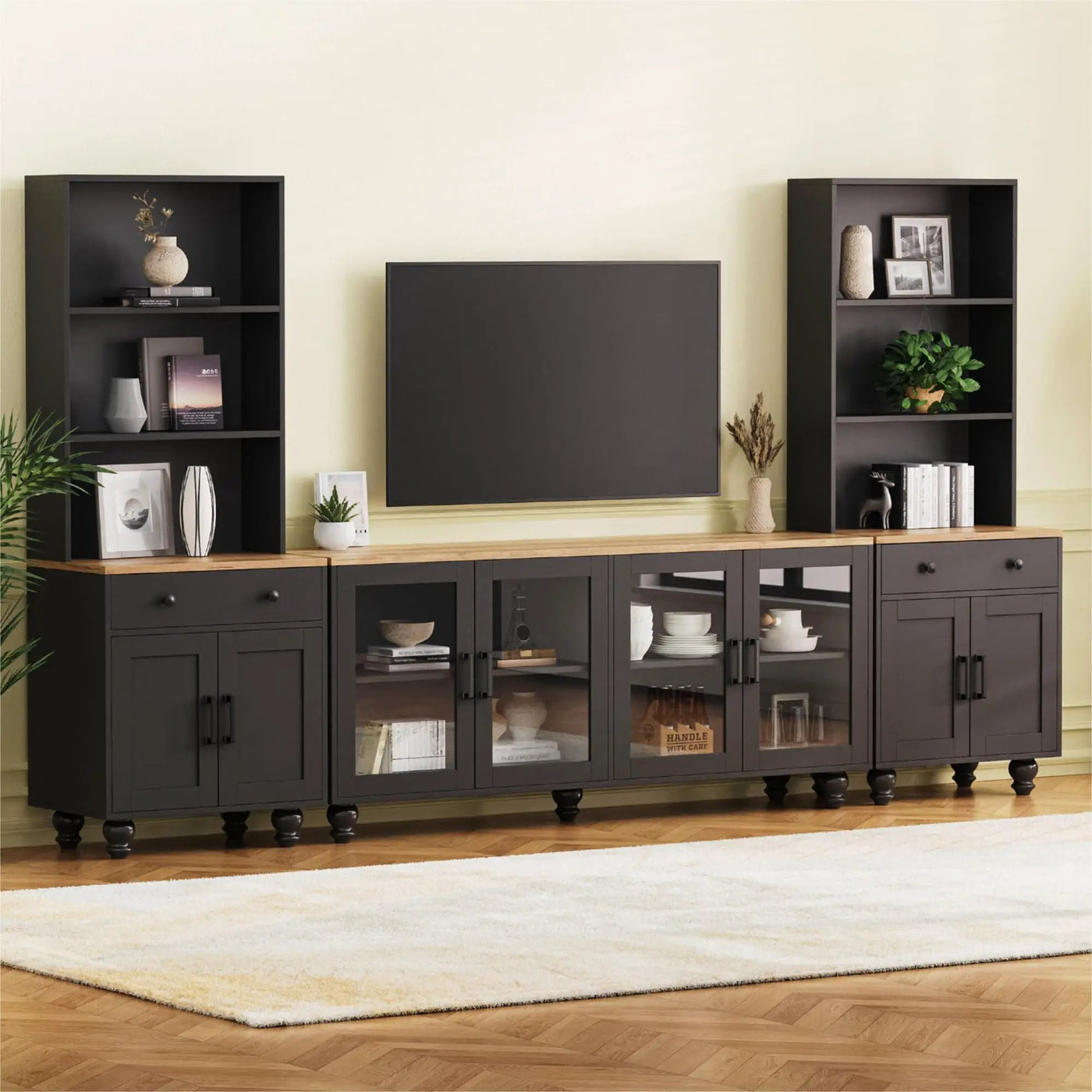 Farmhouse TV Stand With Solid Wood Gourd Shaped Legs For TVs Up To 70" by HouseOfZazla