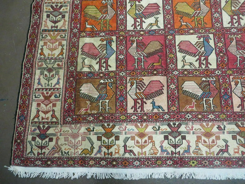 4' X 6' Vintage Russian Kilim Handmade Flat Soumak Weave Silk Wool Rug Organic by Jewel Rugs