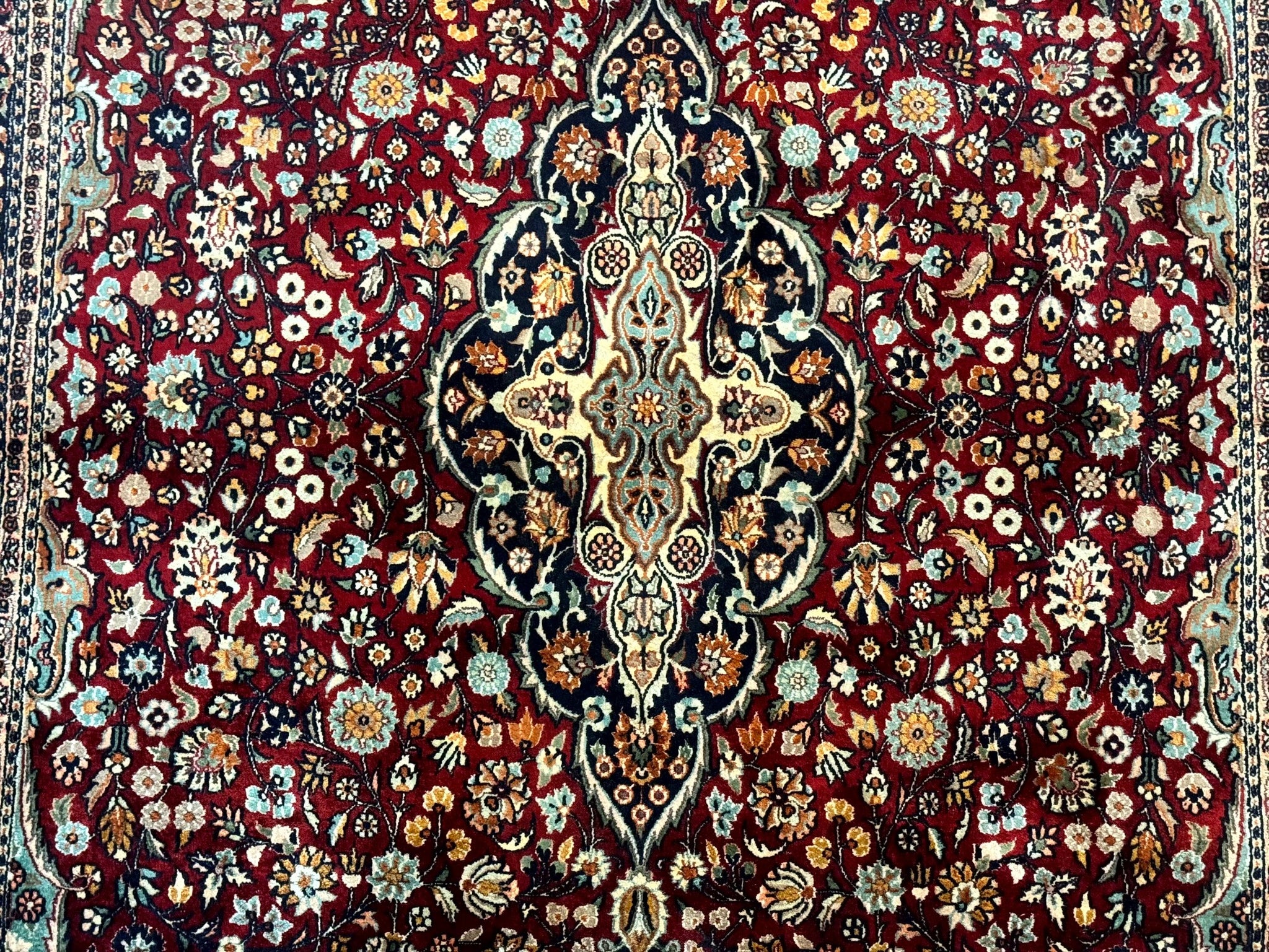 4x6 Silk Rug, Very Fine 650 KPSI, Silk Persian Carpet, Red, Floral Medallion, Sino Persian by Jewel Rugs