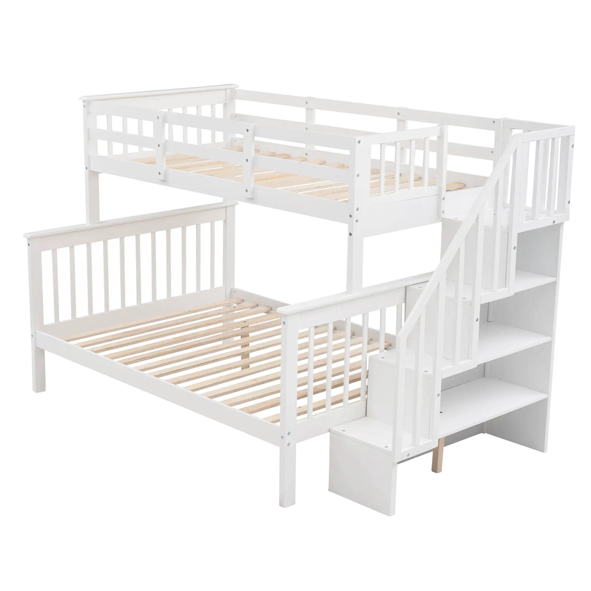 Stairway Bunk Bed With Storage And Guard Rail For Bedroom by HouseOfZazla