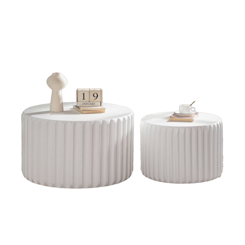 White Scalloped Round Coffee Table Set: Nesting Design, Elegant Curved-Edge Shape by HouseOfZazla