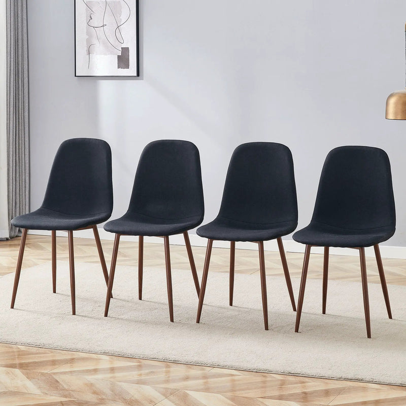 Luxury Simple Chair (Set of 4) Linen Cotton High Resilience Dining Chair With Metal Color Leg - Black / Walnut by HouseOfZazla