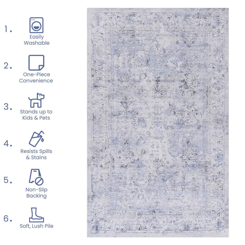 Maval - 6' X 9' Washable Area Rug - Blue / Cream by HouseOfZazla