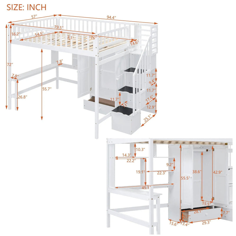 Loft Bed With Bookshelf, Drawers, Desk, And Wardrobe by HouseOfZazla