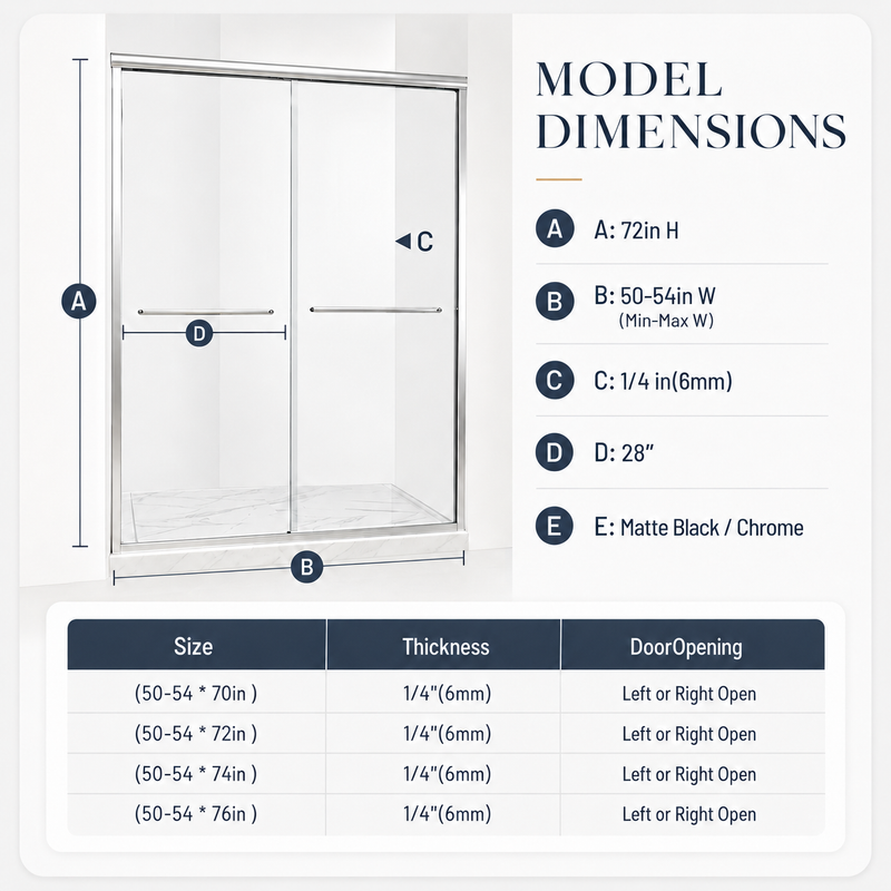 50-54" W x 72" H Framed Double Sliding Shower Door by HouseOfZazla