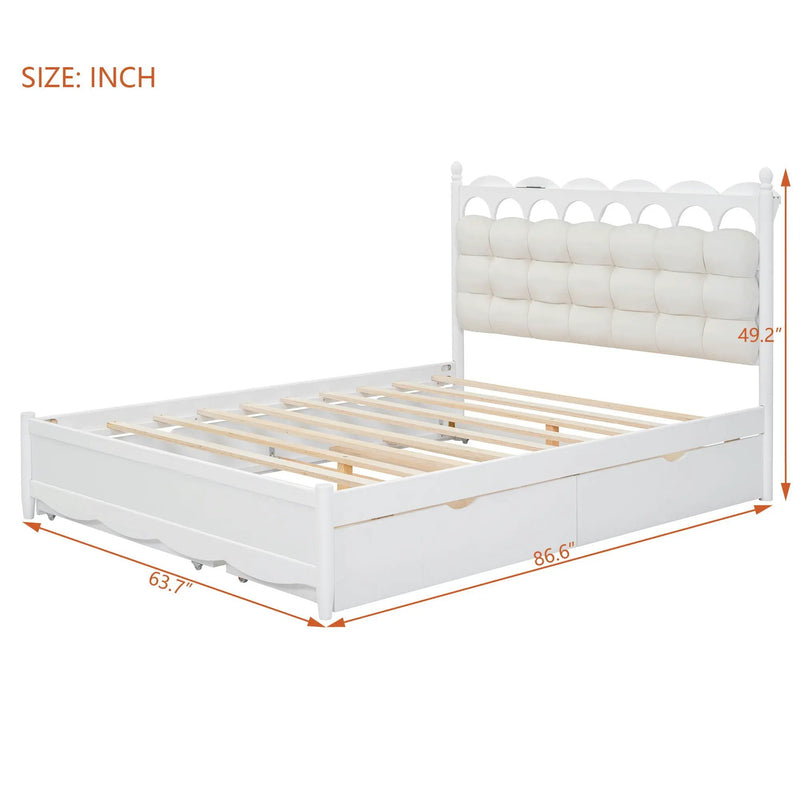 Storage Platform Bed, With 2 Big Drawers, Trundle, One Set Of Sockets & USB Ports by HouseOfZazla