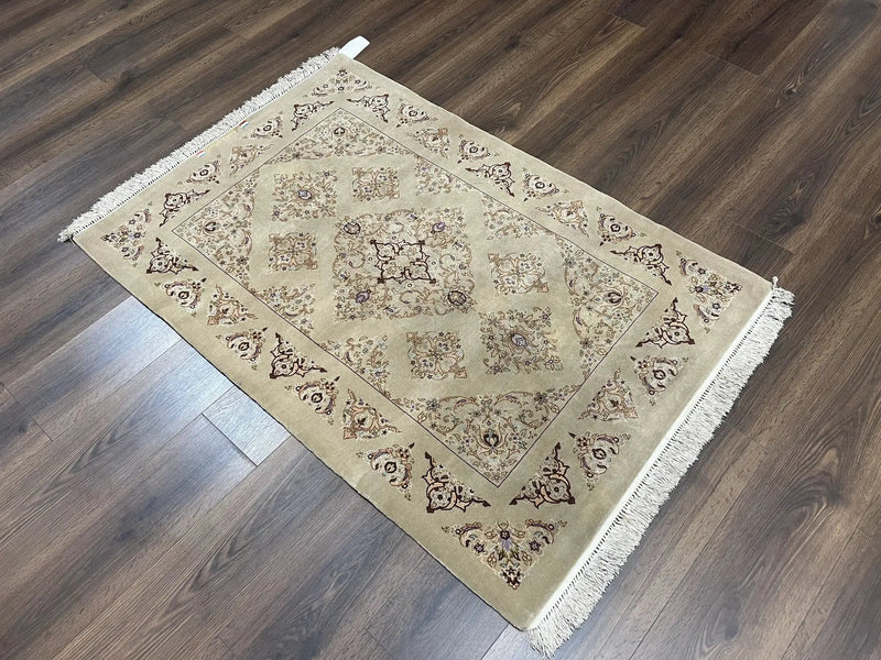 Very Fine Persian Isfahan Rug 3x5 ft with Signature, Kork Wool on Silk Foundation, Gray-Taupe Vintage Hand Knotted Oriental Carpet, 60 Raj 460 KPSI by Jewel Rugs