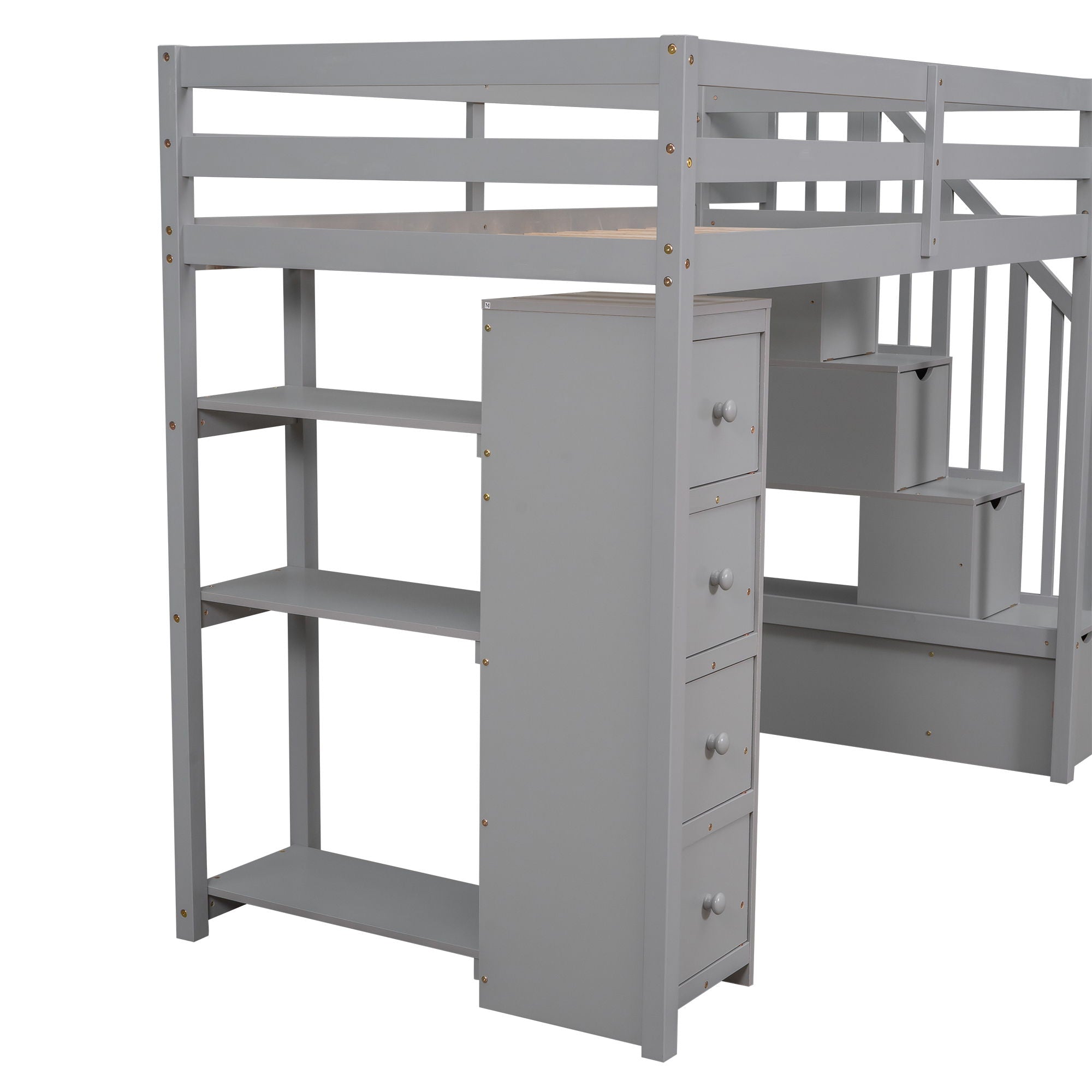 Loft Bed With Storage Drawers And Stairs With Shelves