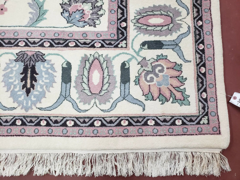 Ivory & Teal Indo Persian Area Rug 9x12, Wool Hand-Knotted Oriental Carpet, 9 x 12 Soft Traditional Living Room Rug, Dining Room Rug by Jewel Rugs