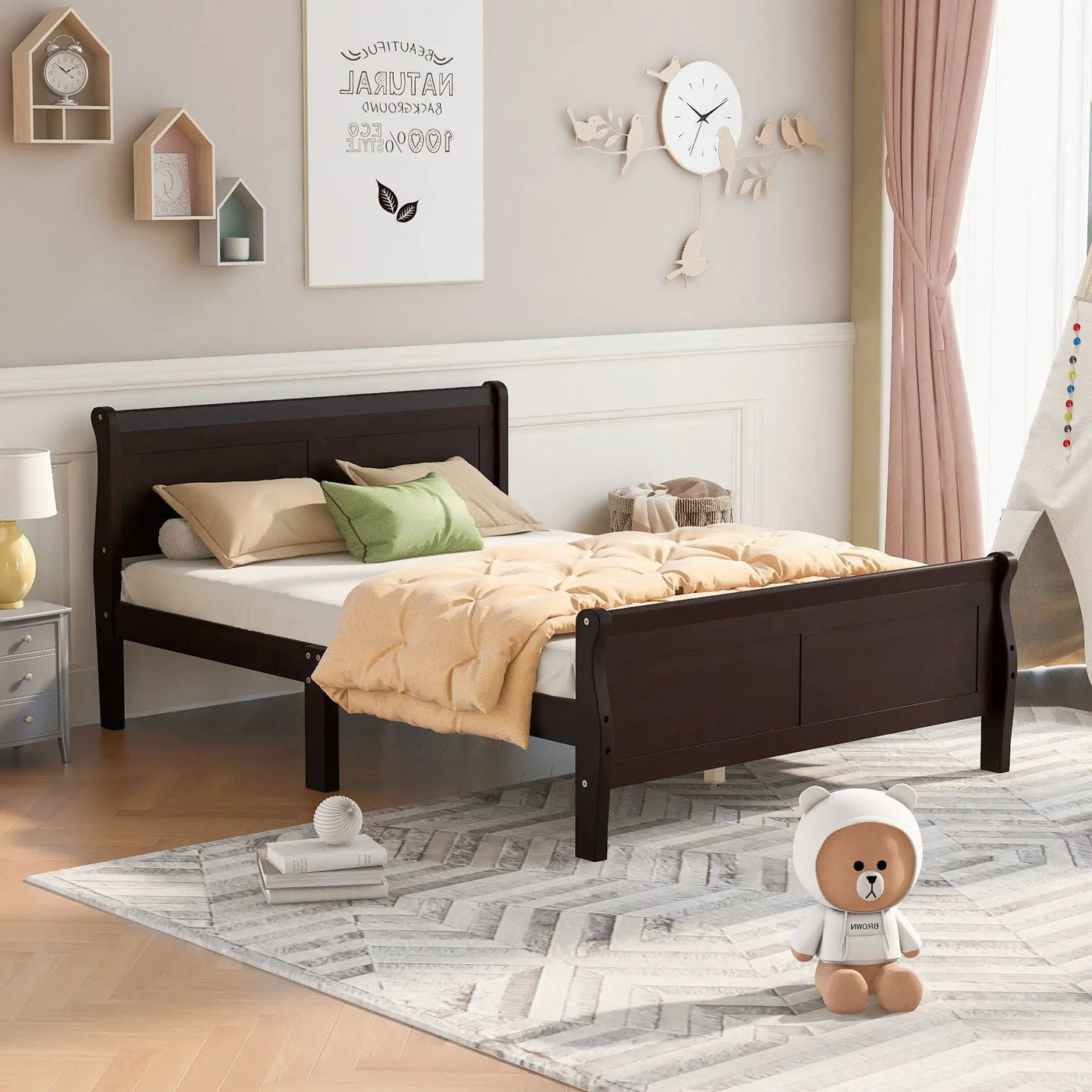 Platform Bed Frame Mattress Foundation Sleigh Bed With Headboard / Footboard / Wood Slat Suppor by Unique Piece Furniture