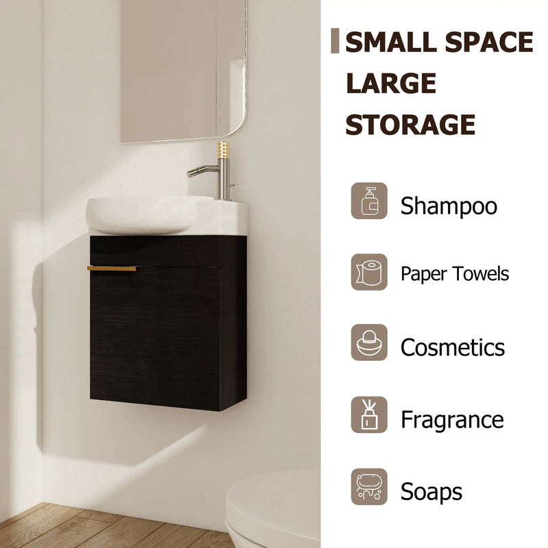 Soft Close Doors Bathroom Vanity With Sink and Storage Rack, 16 Inch by HouseOfZazla