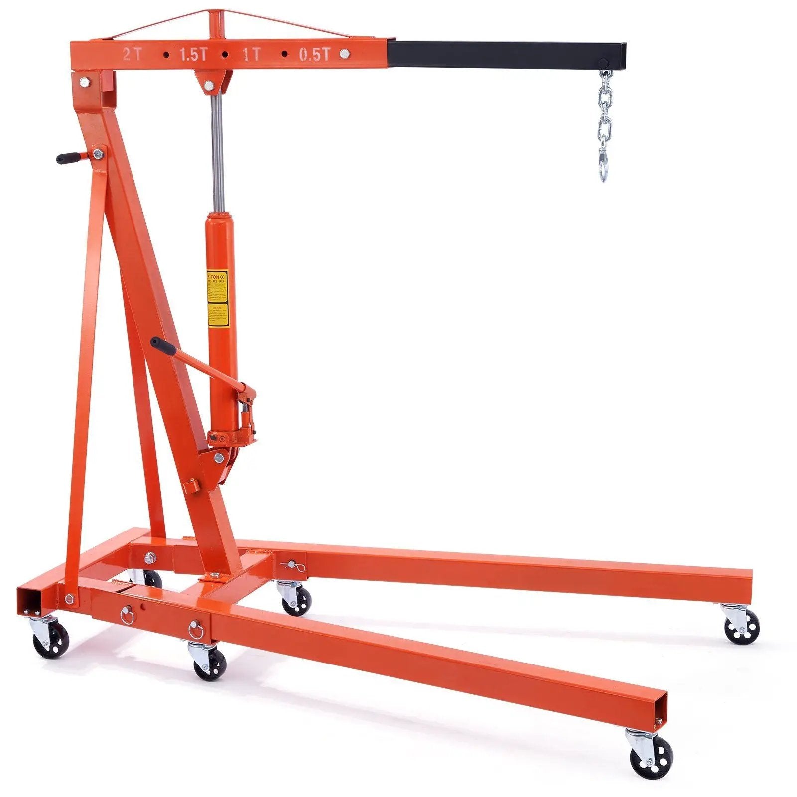 Hydraulic Engine Hoist With Lever, 2 Ton Capacity, Foldable Design For Auto Repair - Orange by HouseOfZazla