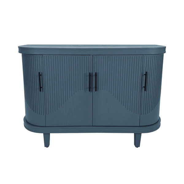 Curved Sideboard Wooden Console Table With 4 Doors And Adjustable Shelves For Living Room - Blue