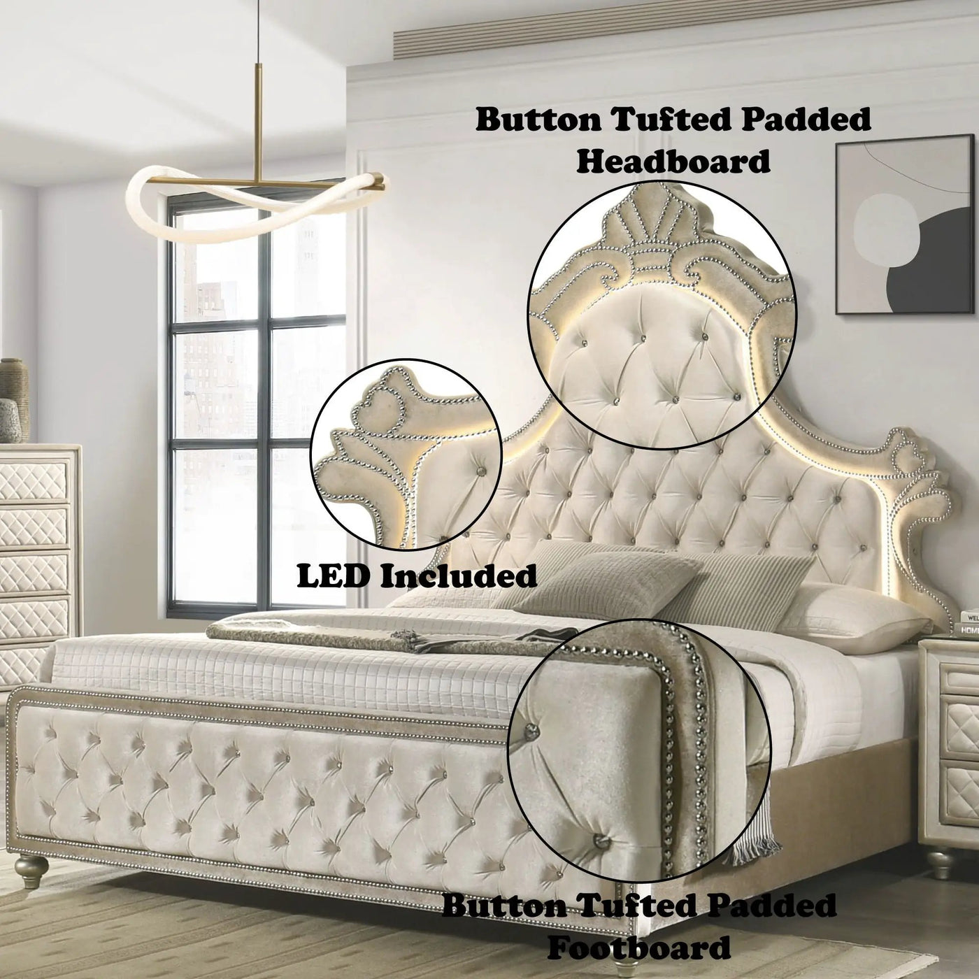 Lucienne - Bed With LED Lighting by Unique Piece Furniture