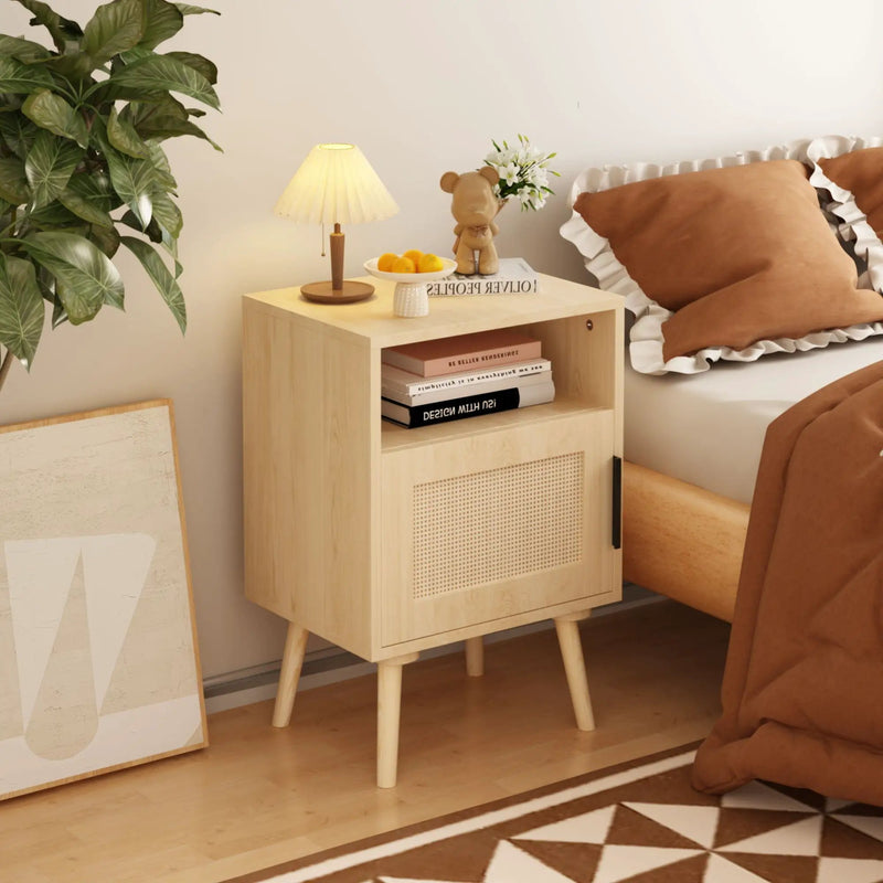 Nightstand, Side Table With Door And Open Shelf For Bedroom - Oak by Unique Piece Furniture