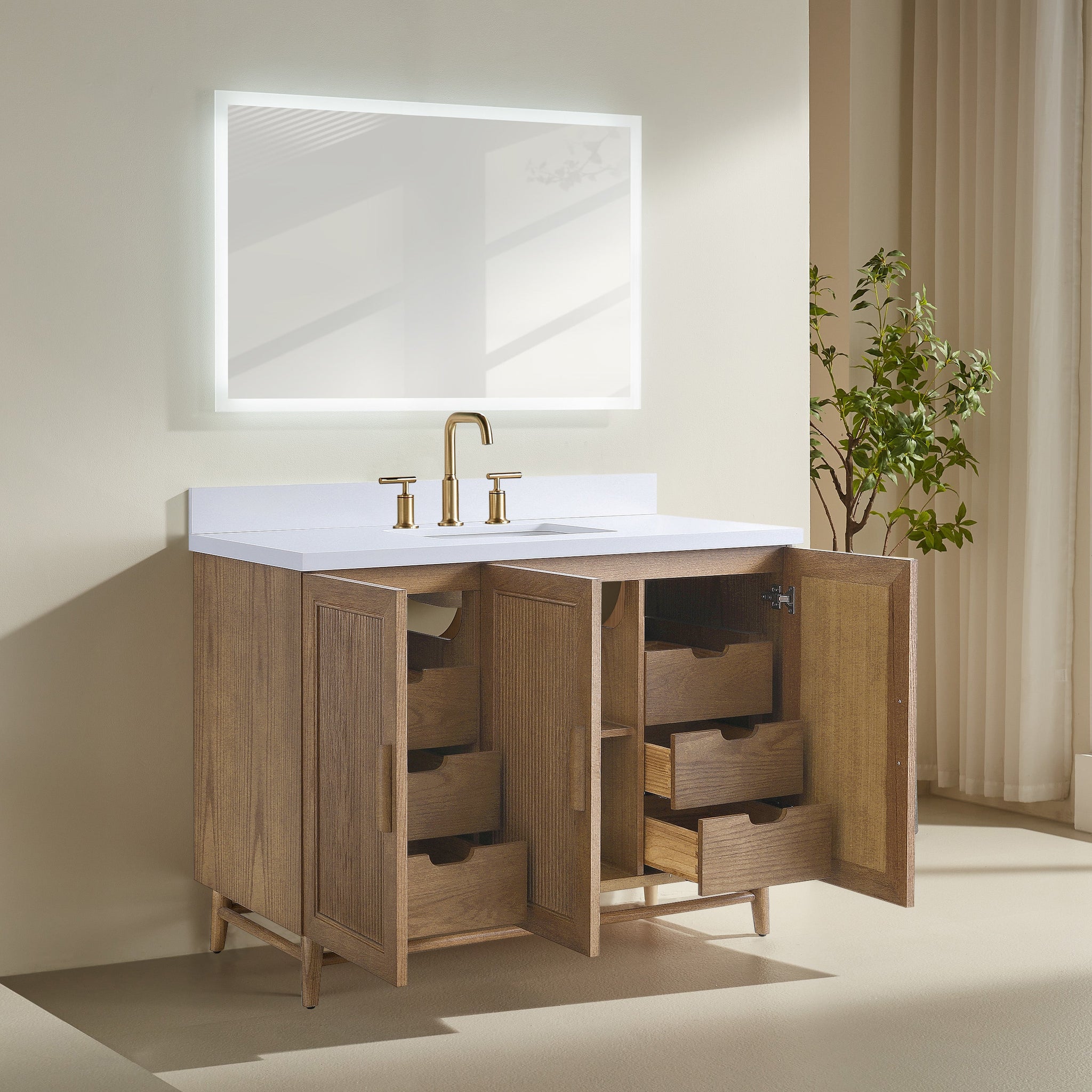 Fully Assembled 48" Freestanding Single Sink Light Coffee Bathroom Vanity by HouseOfZazla