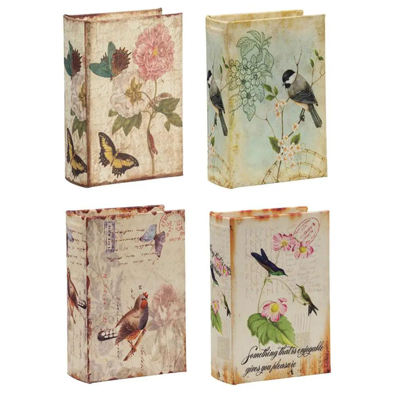 Book Boxes With Birds, Flowers, And Handwriting Design (Set of 4) - Multi by HouseOfZazla