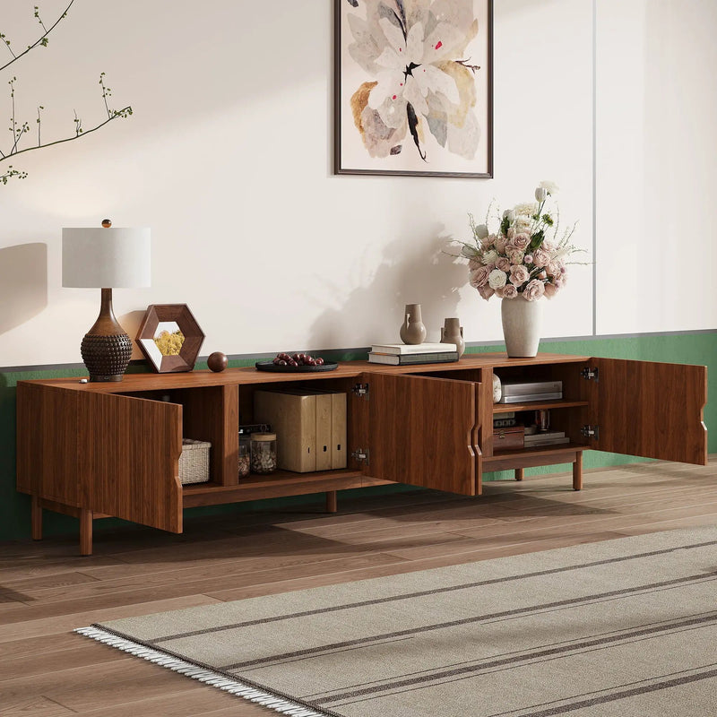 TV Stand With Legs, Media Console, 4 Cabinets For Living Room - Natural Wood by HouseOfZazla