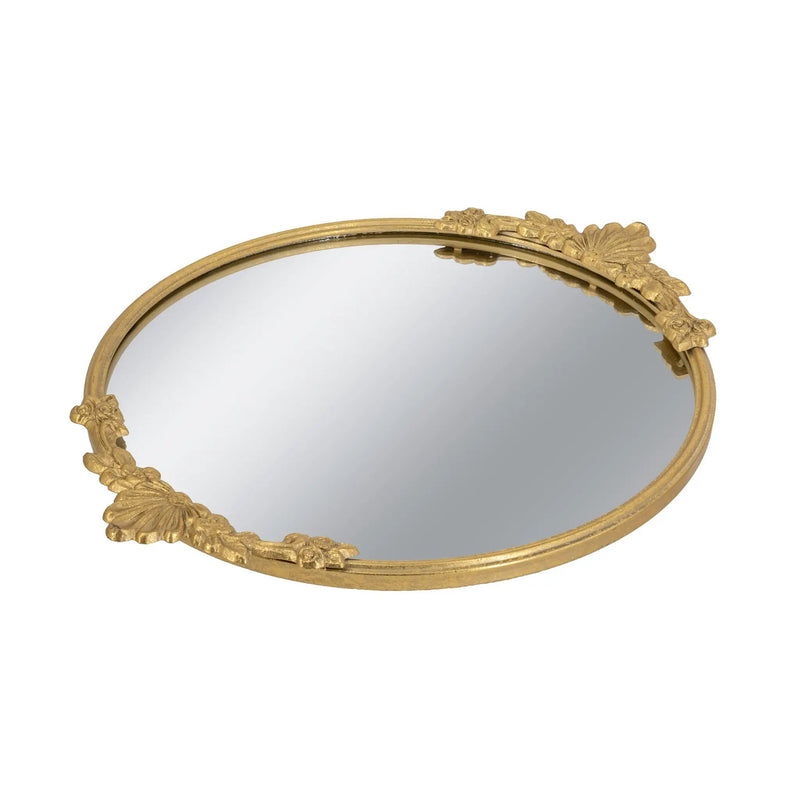 19x16x1" Round Mirror Tray with Gold Leaf Detailing by HouseOfZazla