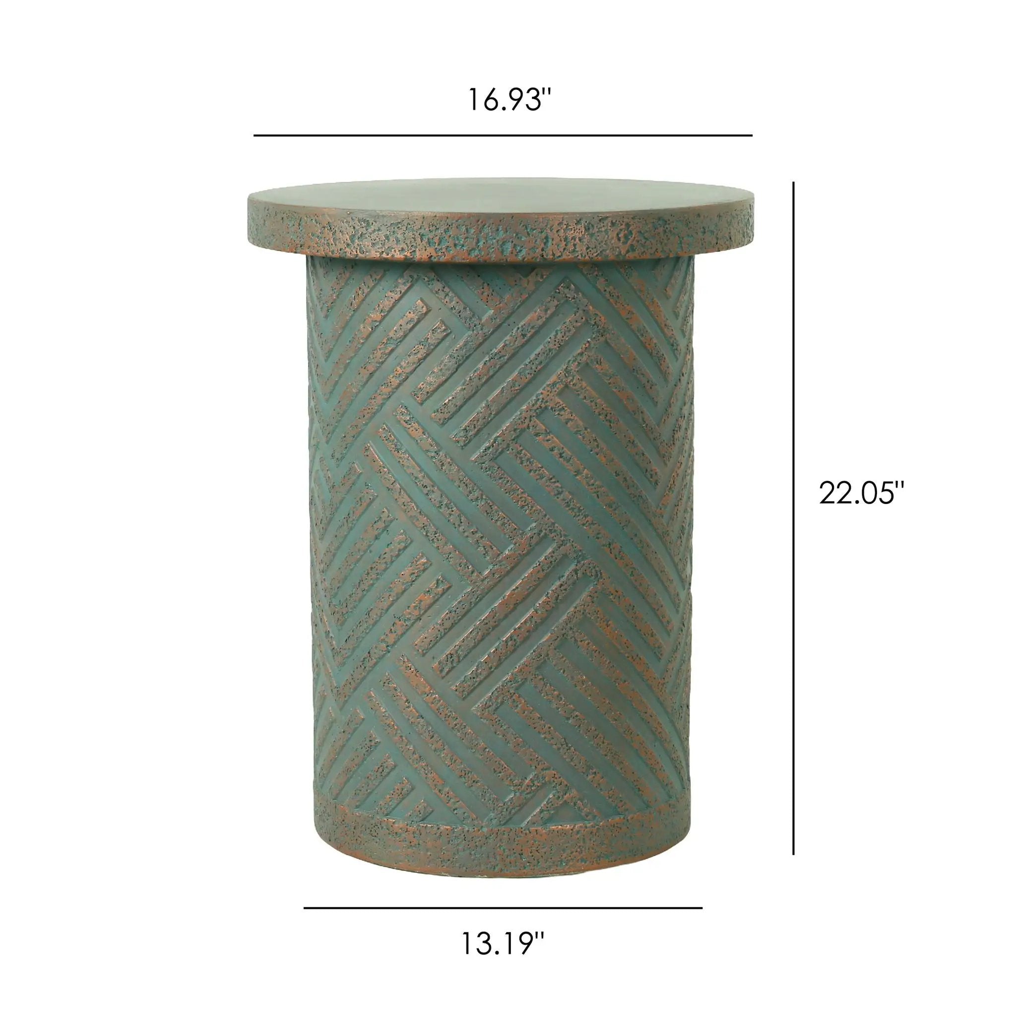 Round Outdoor End Table With Tree Stump Design For Patio - Golden / Green / Peacock by Unique Piece Furniture