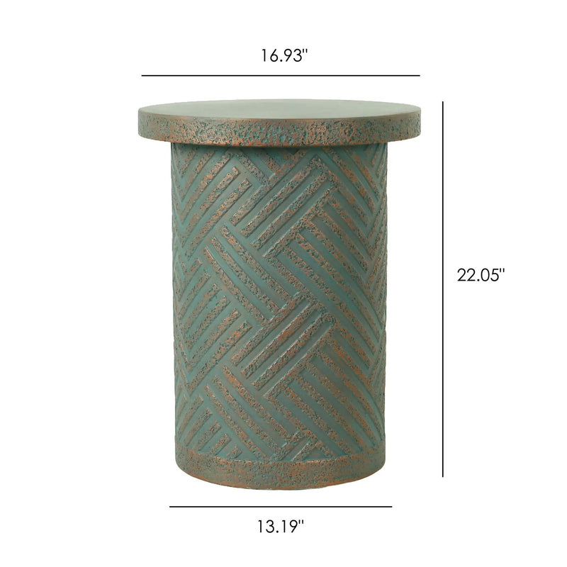 Round Outdoor End Table With Tree Stump Design For Patio - Golden / Green / Peacock by Unique Piece Furniture