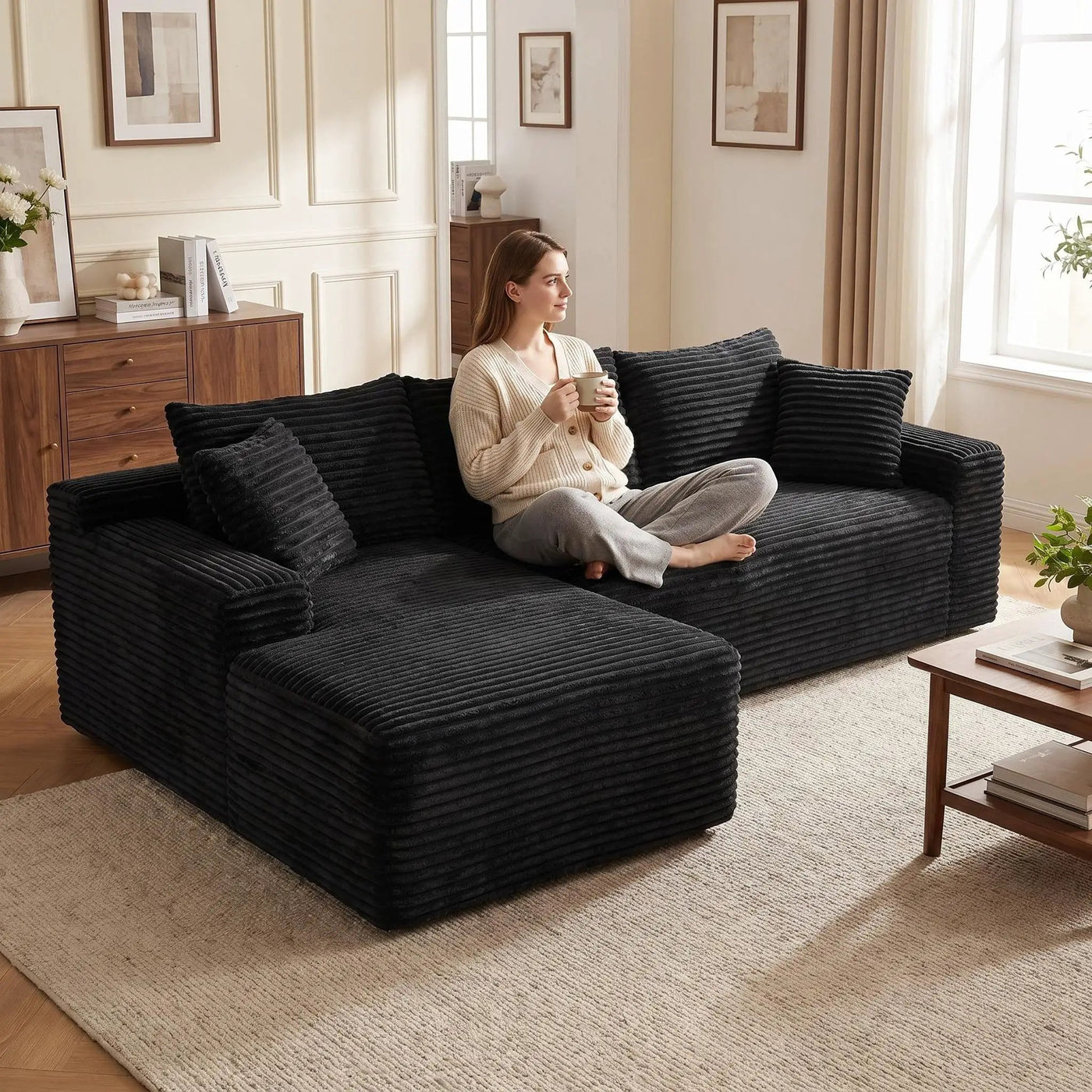 94.5" Cloud Modular Sectional Sofa Couch with L-Shape Chaise by HouseOfZazla