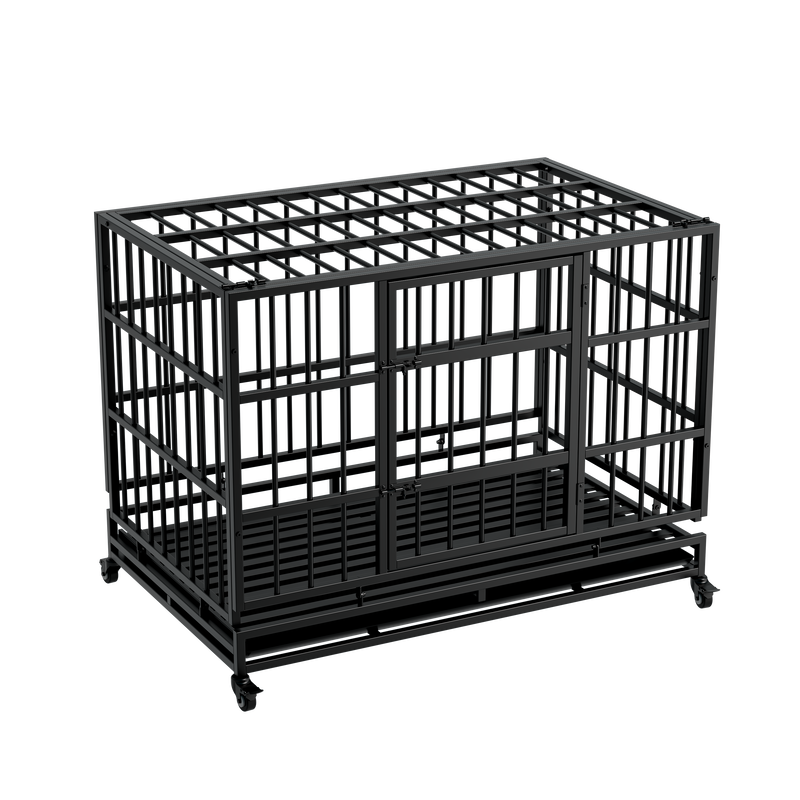 48 Inch Heavy Duty Indestructible Dog Crate with Wheels by HouseOfZazla