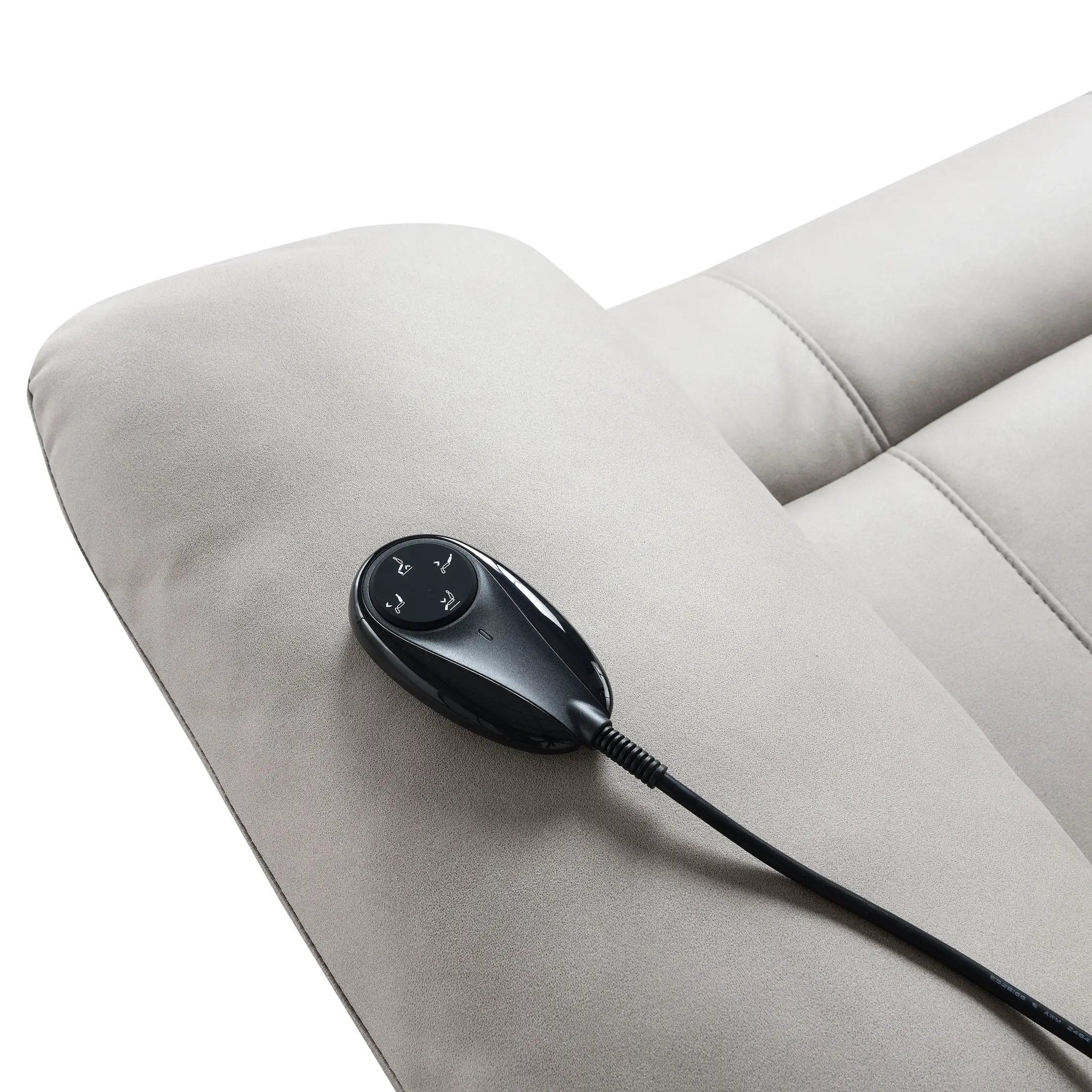 Chriki Beige Chenille & Black Finish Power Recliner with Lift, Heating, and Massage by HouseOfZazla