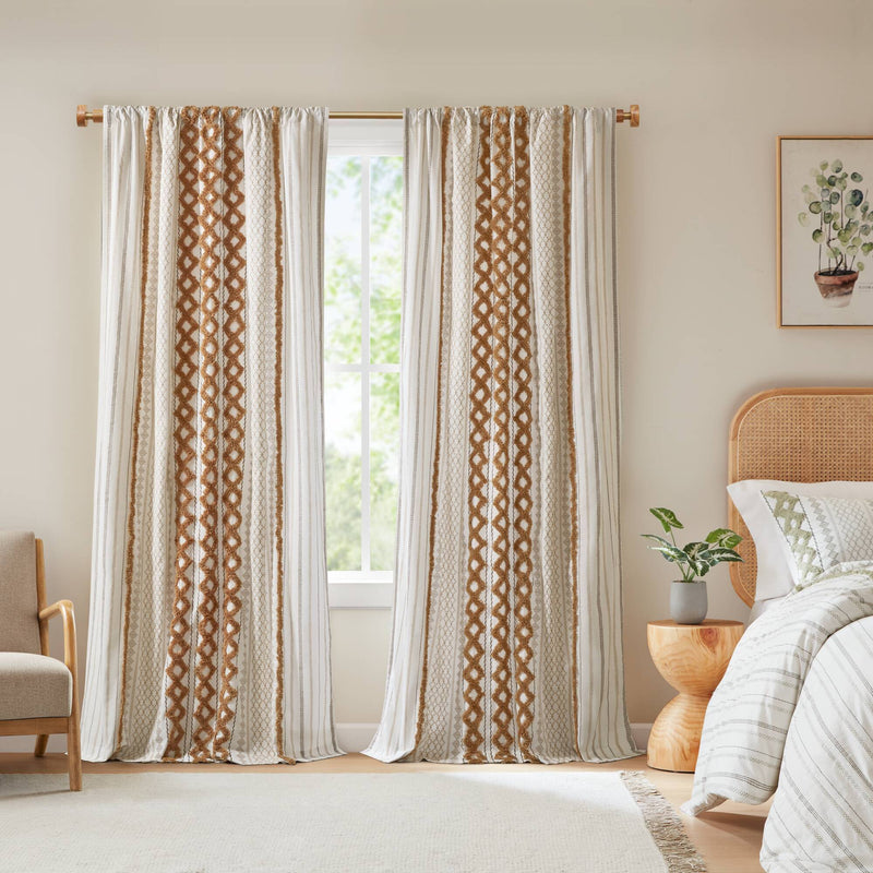 1 PC 50x84' Cotton Printed Window Panel with Chenille Stripe and Lining by HouseOfZazla