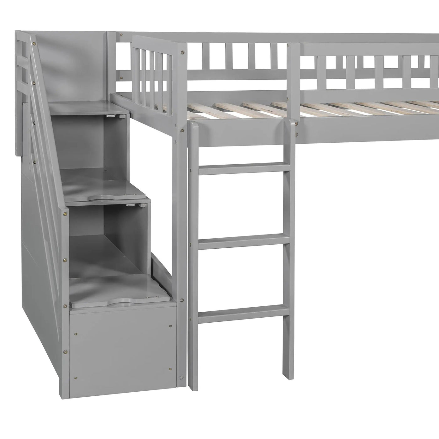 Loft Stairway Bed With 2 Drawers, Convertible Ladder And Slide by HouseOfZazla