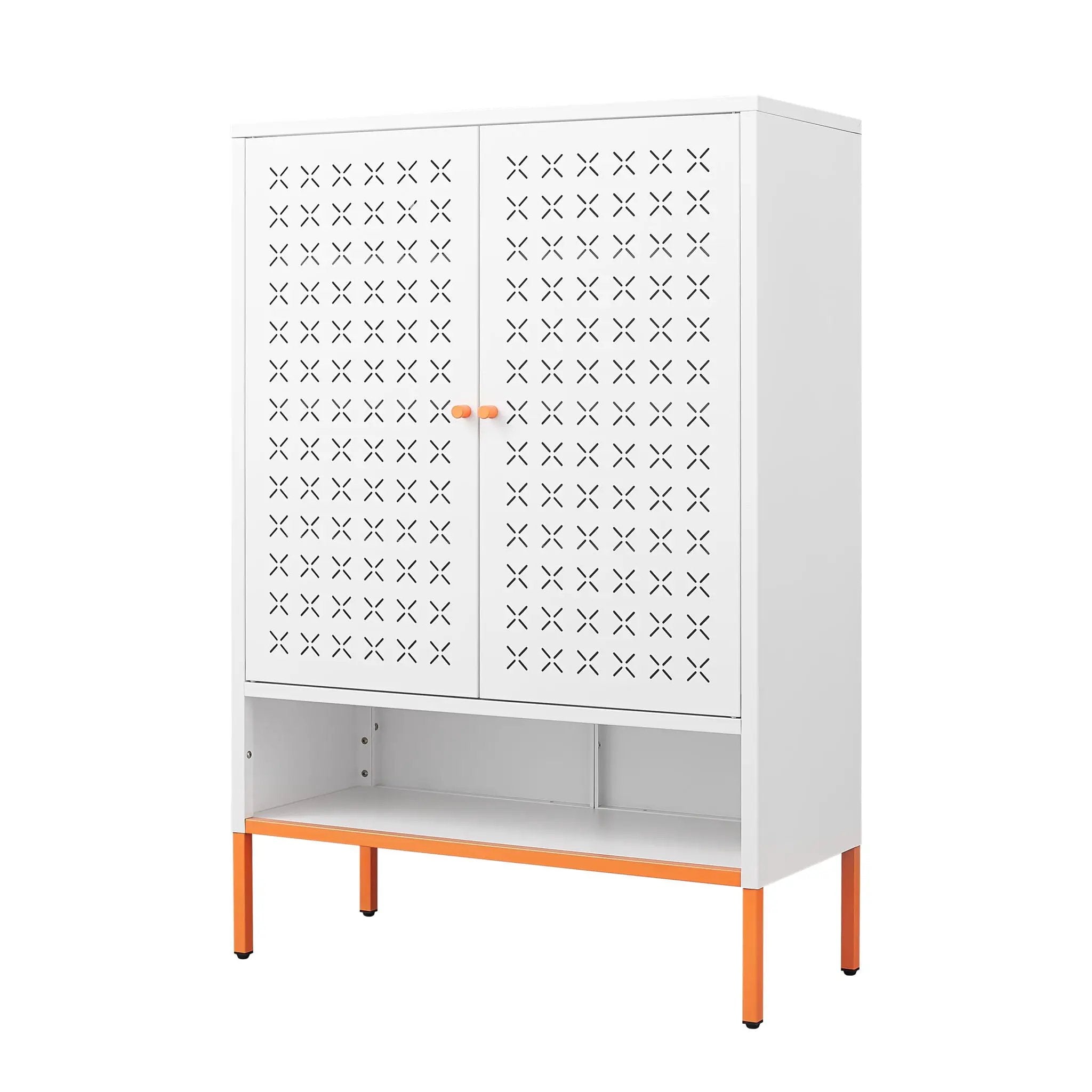 Grid Double Door Shoe Cabinet With Adjustable Compartments And Moisture-Proof Design In Metal by Unique Piece Furniture