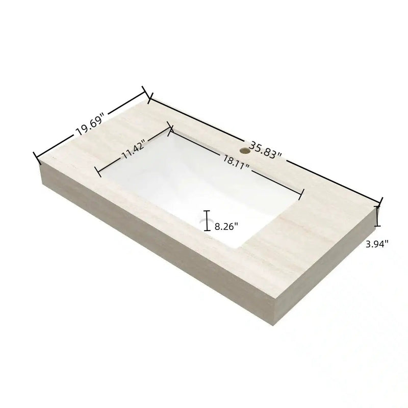 36" Roma Travertine-Pattern Sintered Stone Countertop with Undermount Ceramic Basin by HouseOfZazla